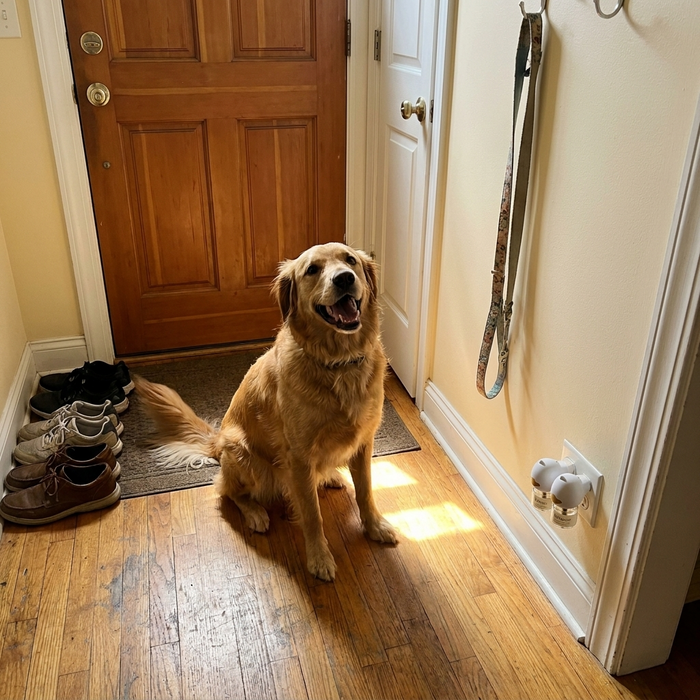 photo: dry hallway, happy dog